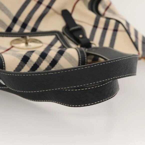 BURBERRY Nova Check Blue Label Tote Bag Canvas Beige Gold Auth 117928 - Picture 8 of 15